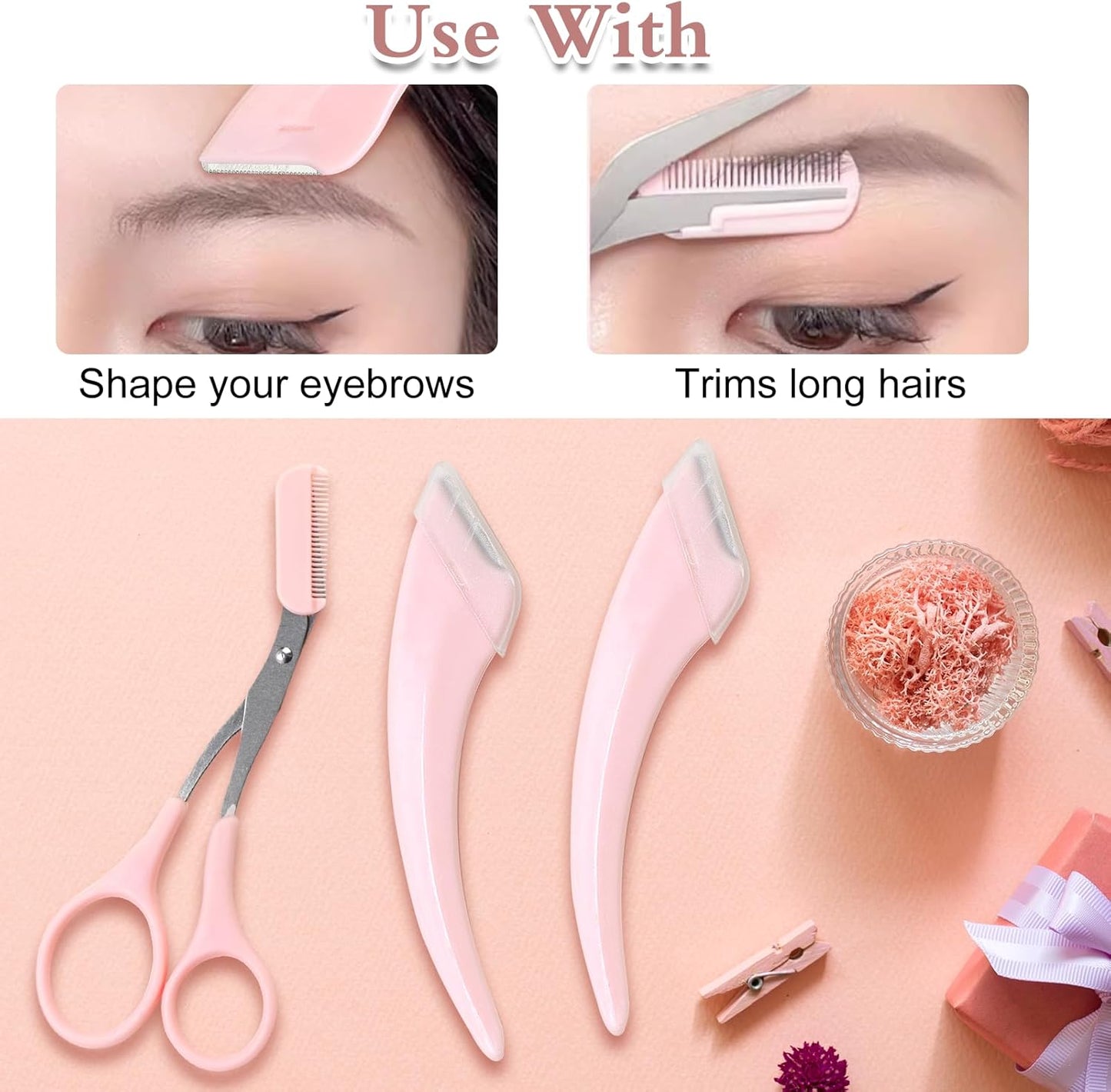 9 Pcs Eyebrow Trimmer Scissors with Comb, Curved Eye Brow Razor, Non-Slip Stainless Steel Facial Hair Removal Grooming, Brow Shaping Beard Shaving Kit Beauty Accessories for Women Men