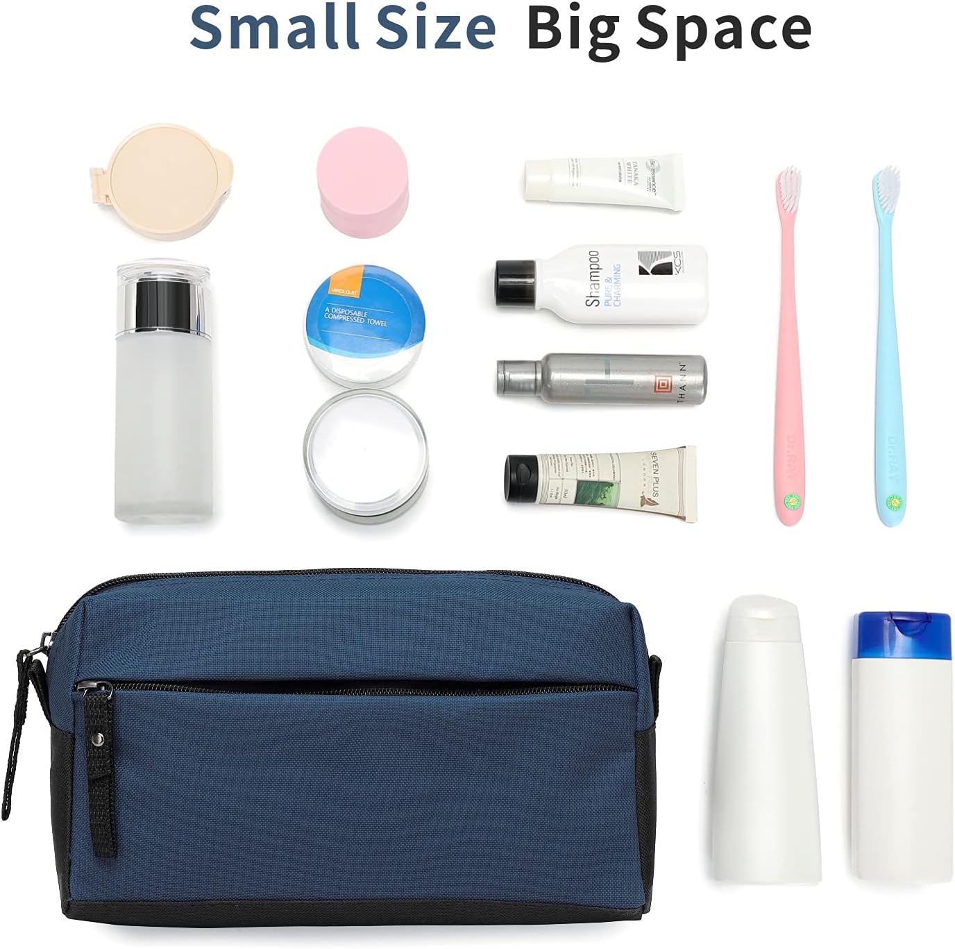 BuyAgain Toiletry Bag, Toiletry Travel Bathroom Bag Waterproof Cosmetic Make up Pouch Dopp Kit For Men or Women, Denim Blue