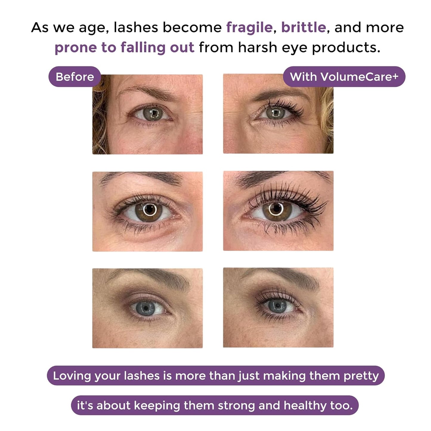 VolumeCare+ Mascara For Older Women - Extreme Length and Volume 2-in-1 Formula - No Clumps, Long-Wearing, Hypoallergenic Mascara For Sensitive Eyes (Dark Brown)