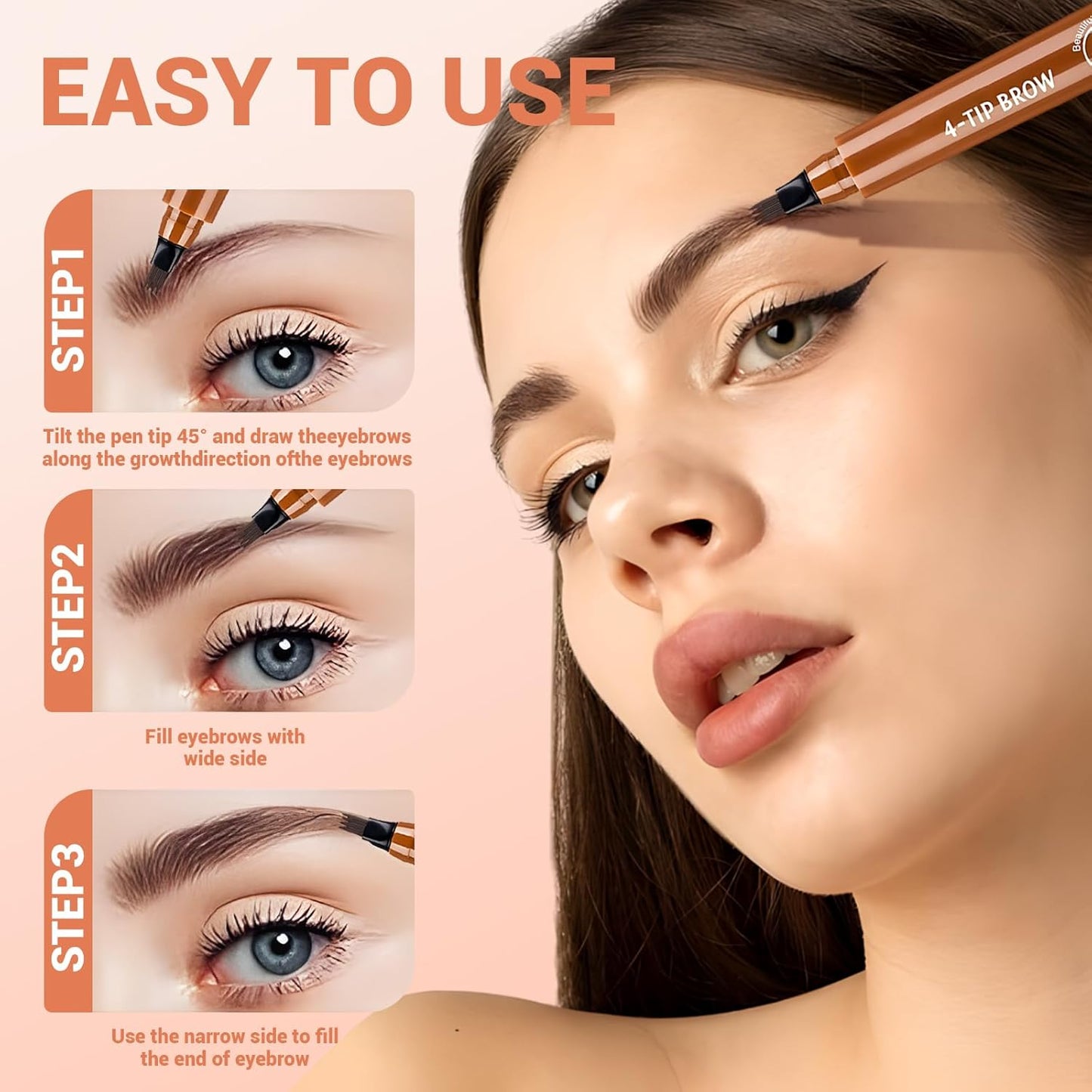 2025 New Magic Eyebrow Pencil, 4 Tipped Precise Brow Pen 3D Waterproof Microblading Contouring Pen Fine Stroke Microblading Eyebrow Pencil Creates Natural (Red Brown)