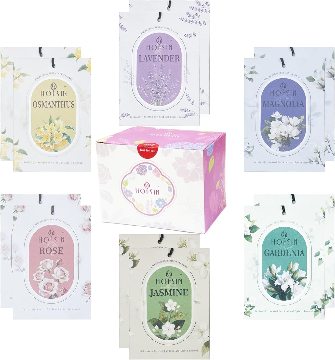 12 Packs Floral Scented Sachets for Drawer and Closet, Long-Lasting Air Freshener Sachets Bags Drawer deodorizers Fresh Scents, Home Fragrance for Lover(Floral 6 Scent)