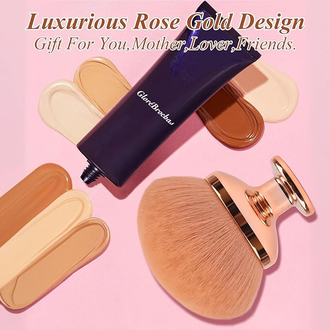 Blend & Blur Extra Large Body Makeup Brush for Self Tanner,GloréBrochas Leg Makeup & Bronzer Self Tan Applicator, 90MM Wide Round Head Kabuki Brush For Application (Rose-Gold)