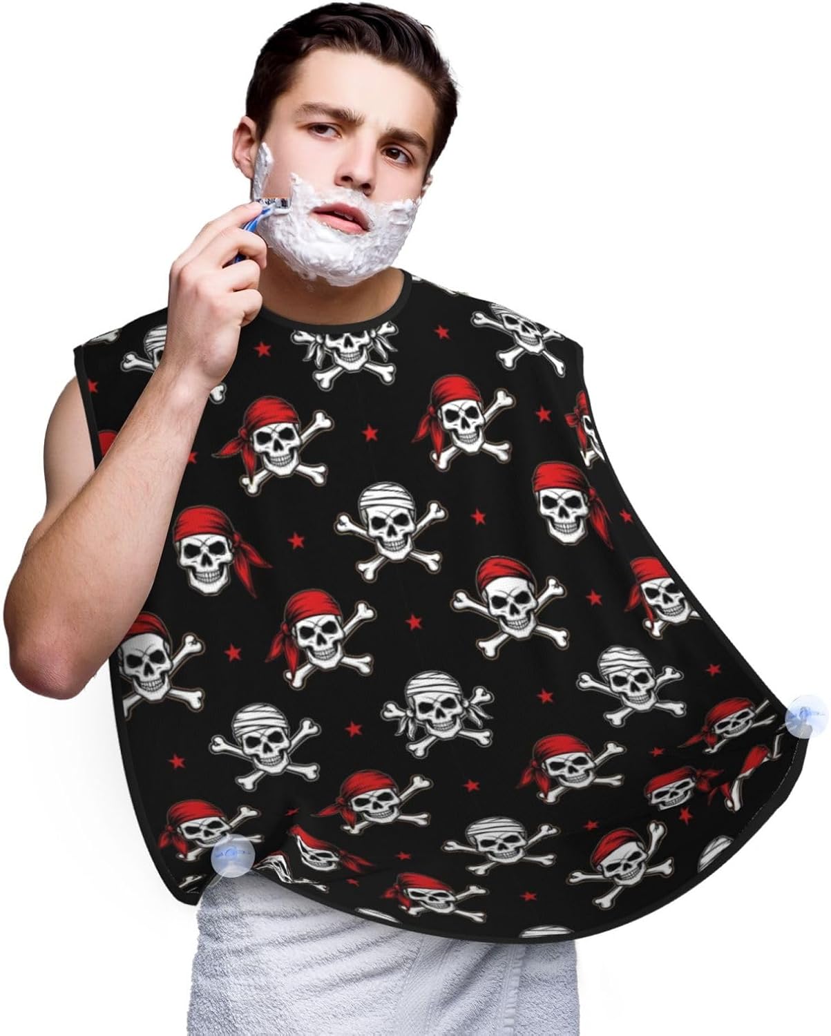 Beard Trimming Hair Catcher, Pirate Skulls Shave Bib, Non-Stick Bib Apron Waterproof, Shaving Tool for Men for Husband Father’s Day