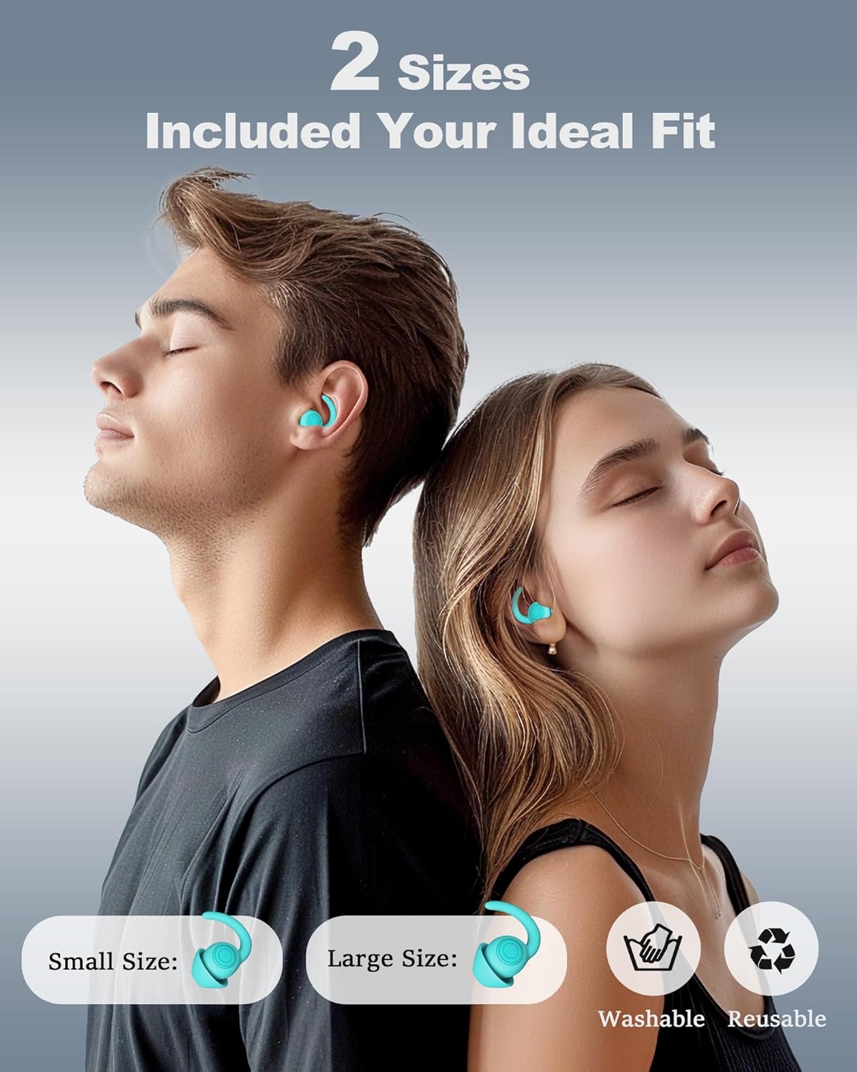 Ear Plugs for Sleeping - Noise Reduction Soft Silicone Earplugs, 2 Pairs Reusable Hearing Protection Earplugs for Noise Sensitivity, Sleep,Travel,Sound Reduction Noise Cancelling - Light Blue