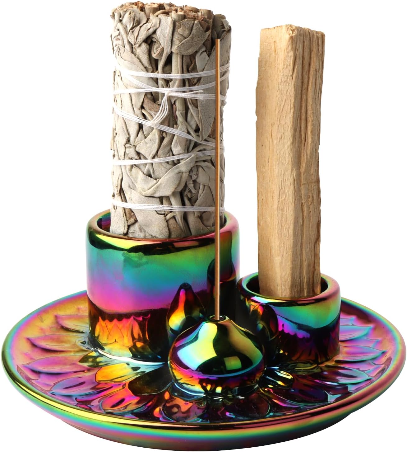 Palo Santo Holder - 4 in 1 Incense & Candle Holder - Ceramic Incense Holder Ash Catcher Tray for Meditation Room - Easy to Clean