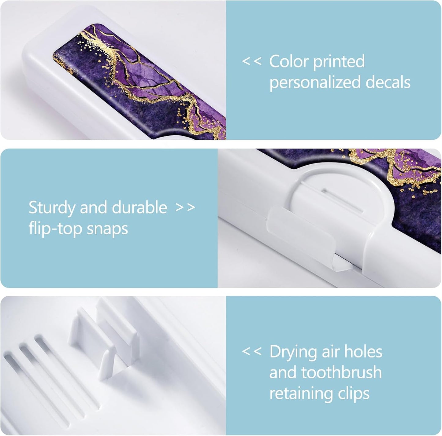 Toothbrush Travel Case - Colorful Pattern, Holder and Covers for Toothbrushes, Includes Tongue Scraper Case