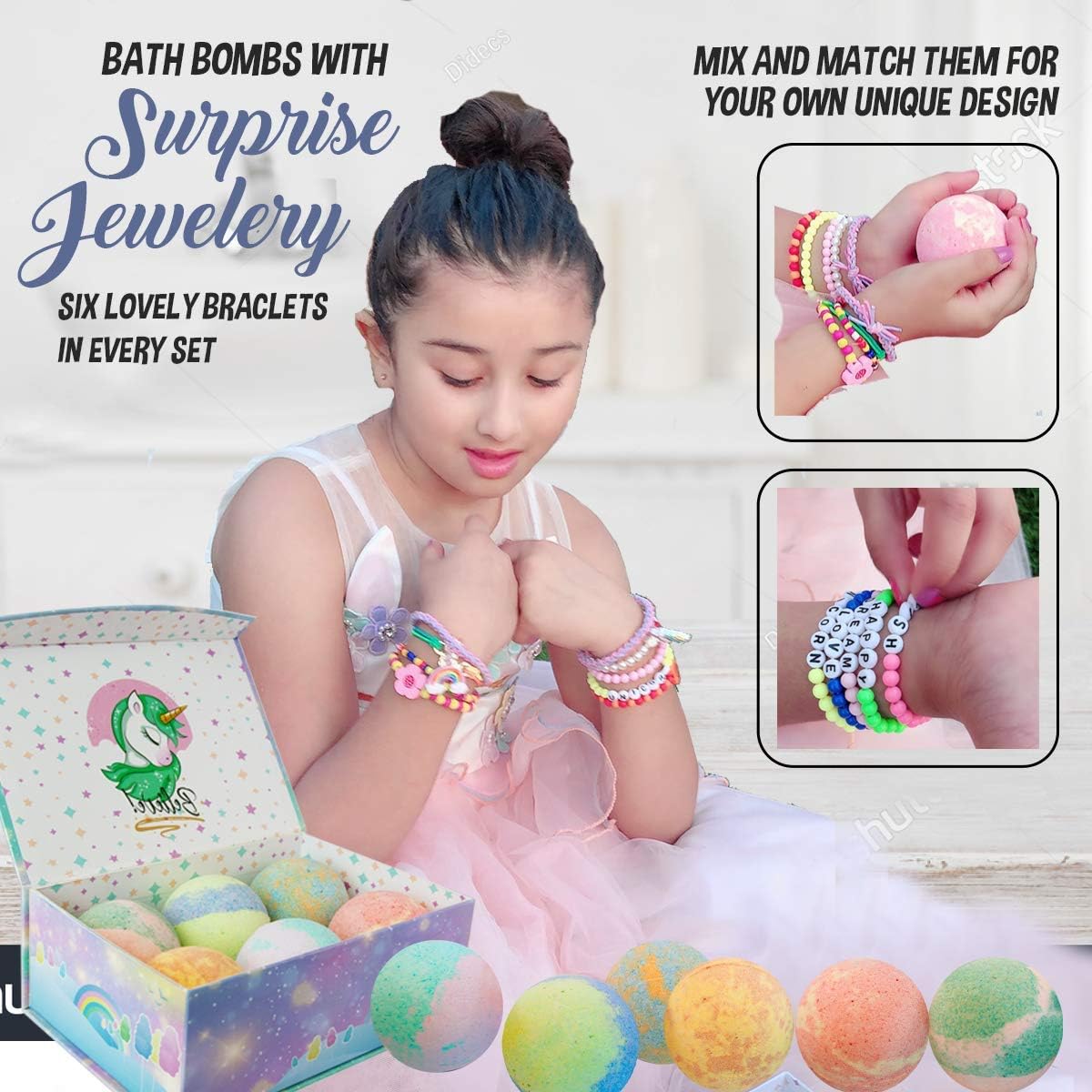 Bath Bombs for Kids with Surprise Inside, Unicorn Bath Bombs for Girls with Jewelry & Jewelry Box for Kids - Organic, Skin Moisturizing, Natural Bubble Bath, Birthday Gifts for Girls