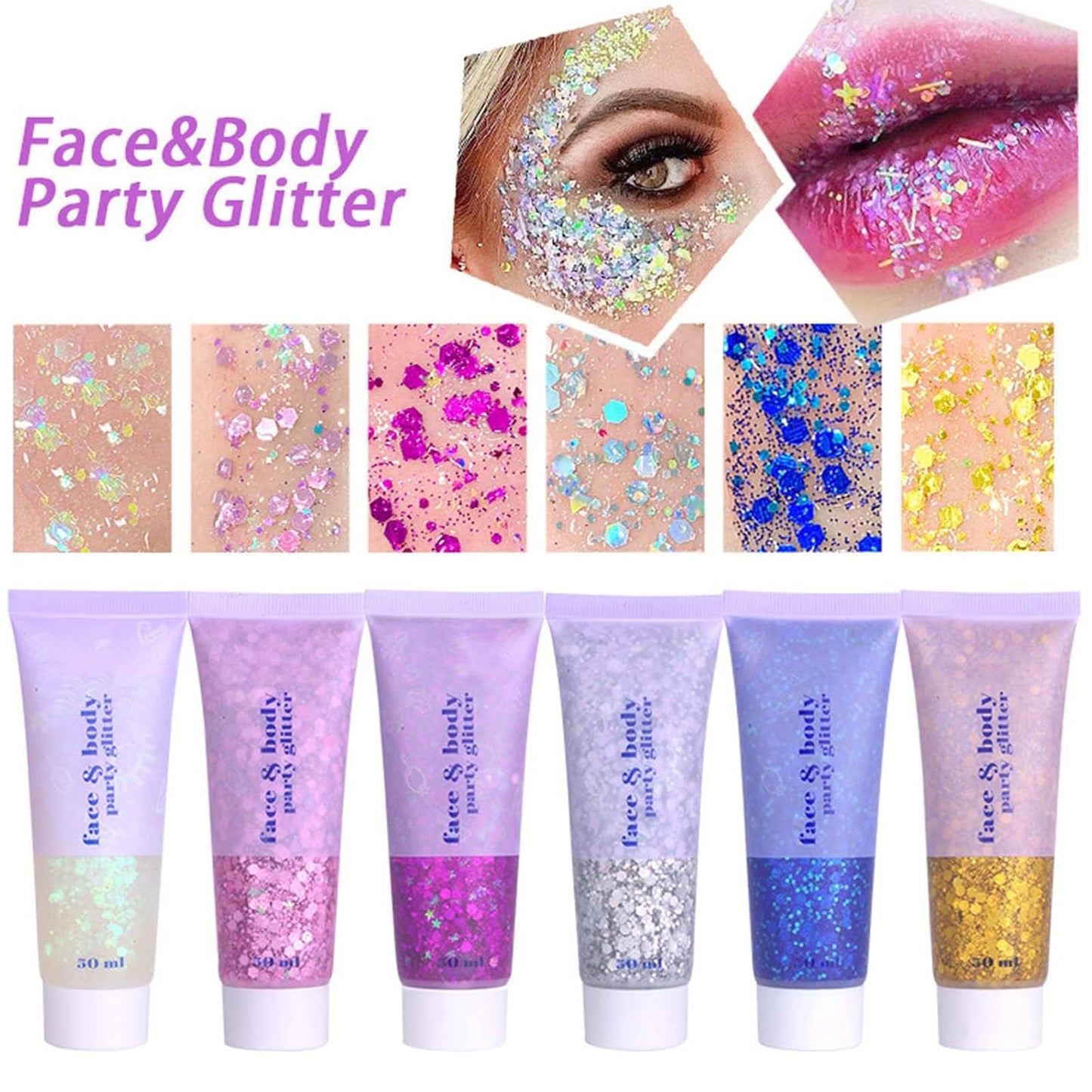 DAGEDA Body Glitter Gel, Face Glitters Body Gel Sequins Shimmer Liquid Eyeshadow, Chunky Glitter for Face Hair Nails, Holographic Cosmetic Laser Powder Festival Glitter Makeup 50ml(Gold