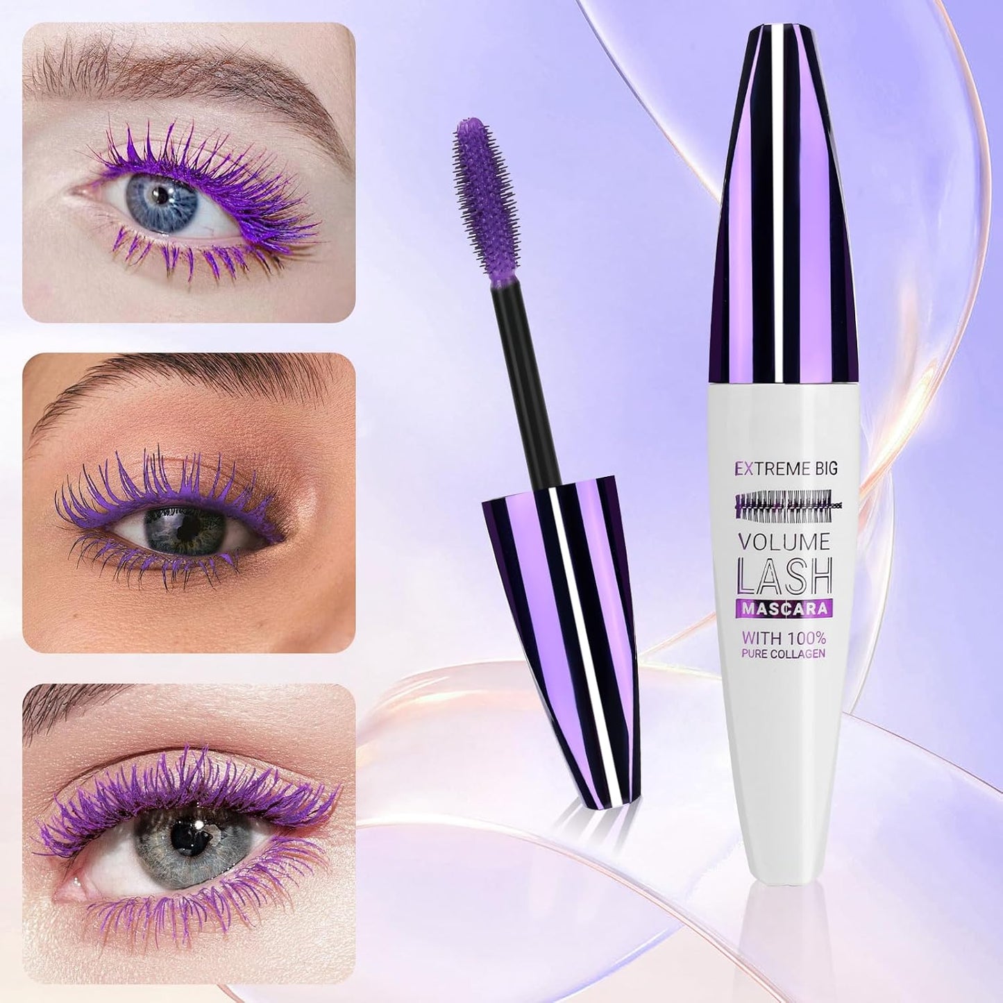 2PCS Purple Mascara for Eyelashes, 5D Colored Mascara 【Waterproof】【Natural Curling】【Lengthening Curling rimel de pestañas Volume】for Women Eye Makeup Cosplay & Parties