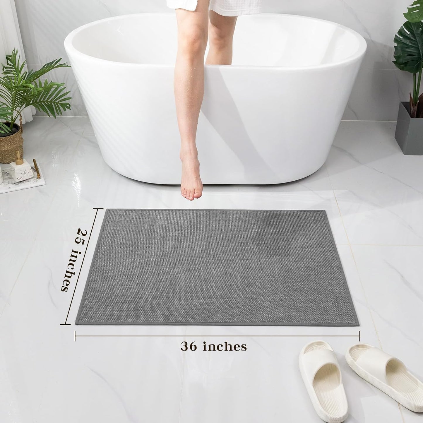 chakme Bath Mat 36x25, Ultra Thin Non Slip, Quick Dry Absorbent, Dark Grey, 36"x25"