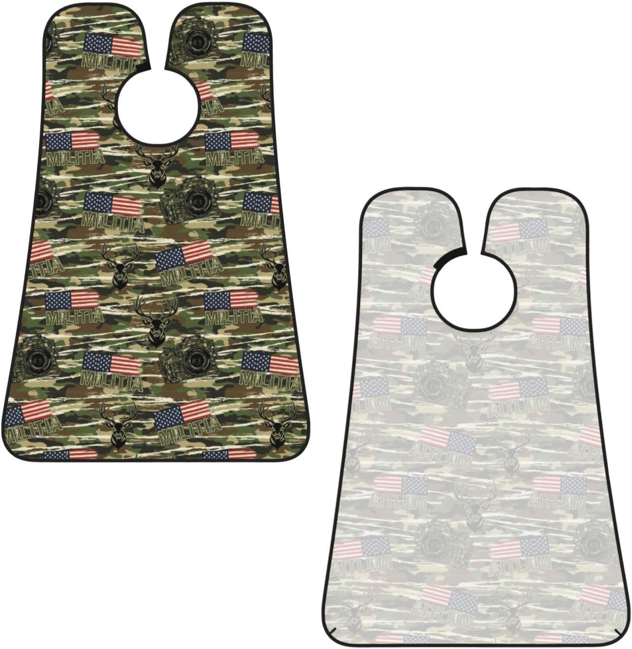 Stretchable Beard Cape, Non-Stick Hair Catcher for Trimming, Waterproof Grooming Apron, Deer Camo Camouflage American Flag Hunting Black