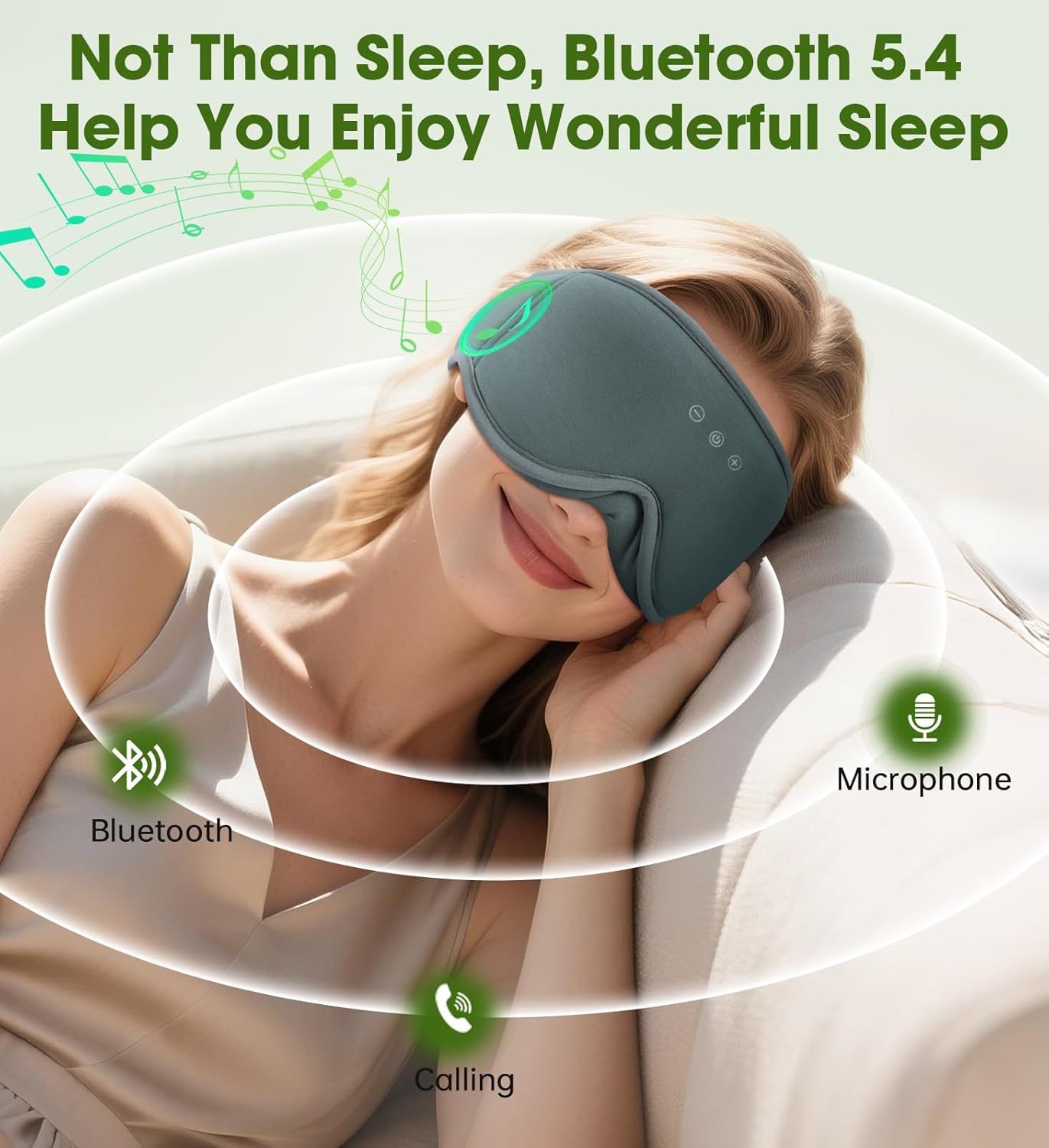 Bamboo Cotton Sleep Mask with Bluetooth Wireless Headphones - Blackout Eye Mask for Sleeping 3D Contoured Sleep Headband Ear Muffs Lengthen & Low Noise Hook for Better Experience (Grey)