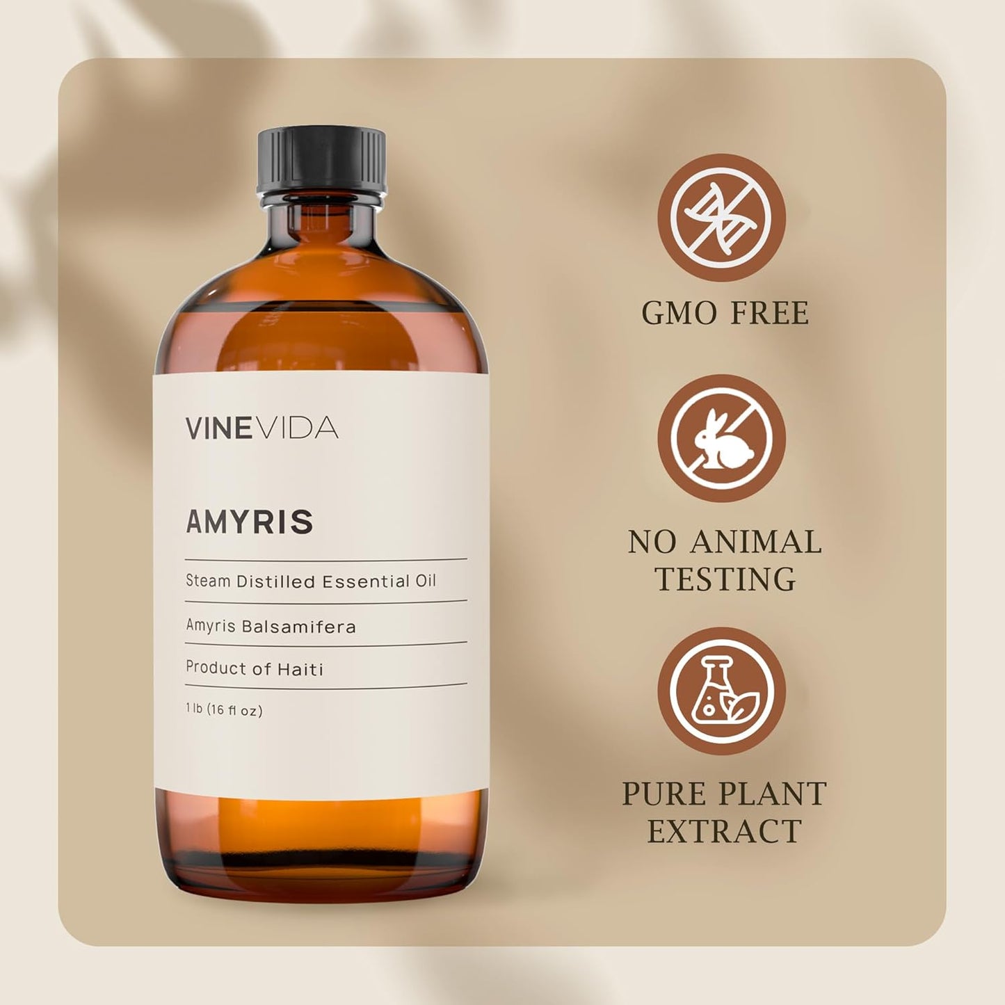 VINEVIDA Amyris Essential Oil 16 oz - Undiluted Oil for DIY Candles & Soap Making - Safe for Skin