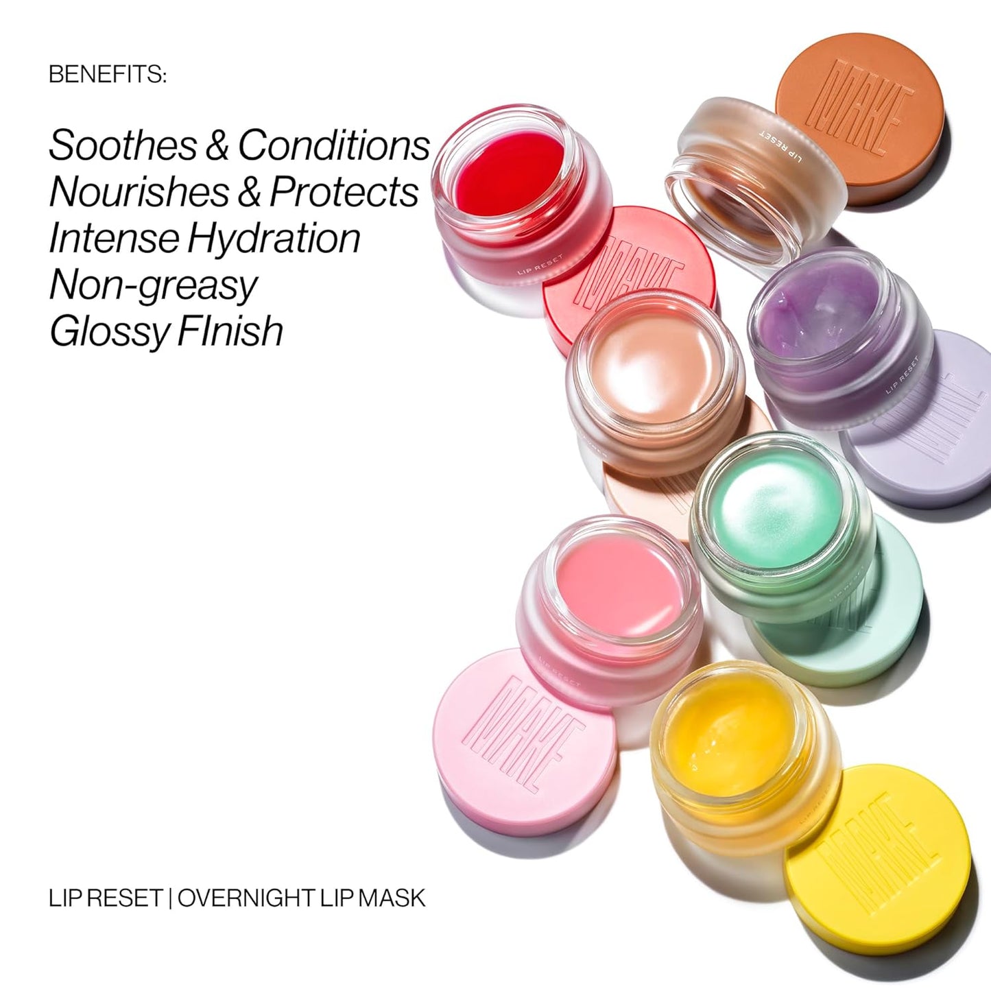 MAKE Beauty Lip Reset Overnight Lip Mask. Nourishing, Hydrating Lip Treatment for Dry, Flaky Lips. Plumps, Softens, and Smooths. Solar Citron Flavor