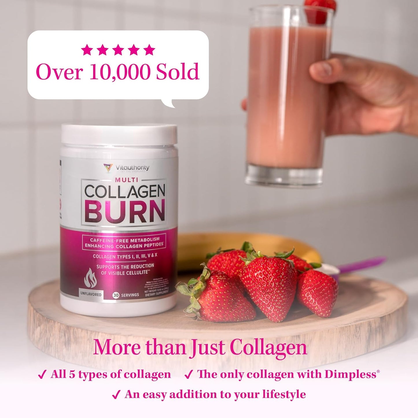 Hydrolyzed Collagen Powder for Weight Loss - Collagen Burn Ultimate Beauty Complex Multi Collagen Peptides Powder for Women with Types I II III V and X for Fat Burning Support - Unflavored