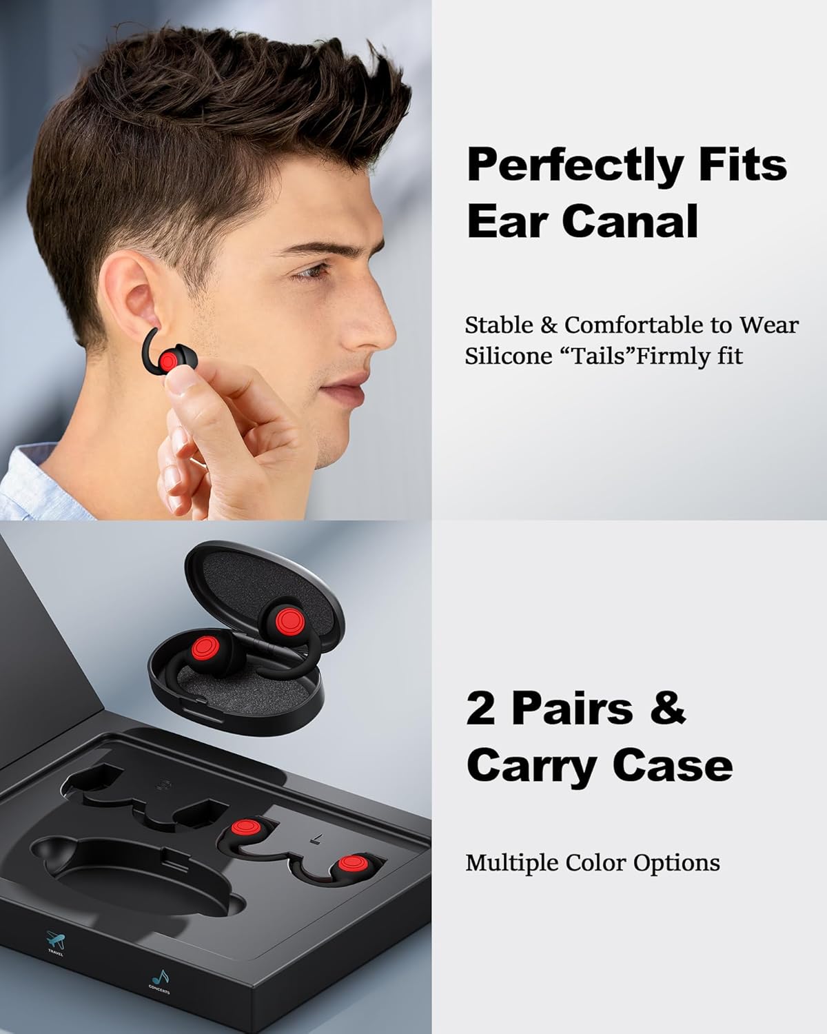 Ear Plugs for Sleeping - Noise Reduction Soft Silicone Earplugs, 2 Pairs Reusable Hearing Protection Earplugs for Noise Sensitivity, Sleep,Travel,Sound Reduction Noise Cancelling - Black