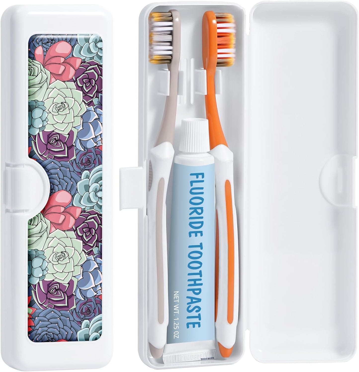 Toothbrush Travel Case - Colorful Pattern, Holder and Covers for Toothbrushes, Includes Tongue Scraper Case