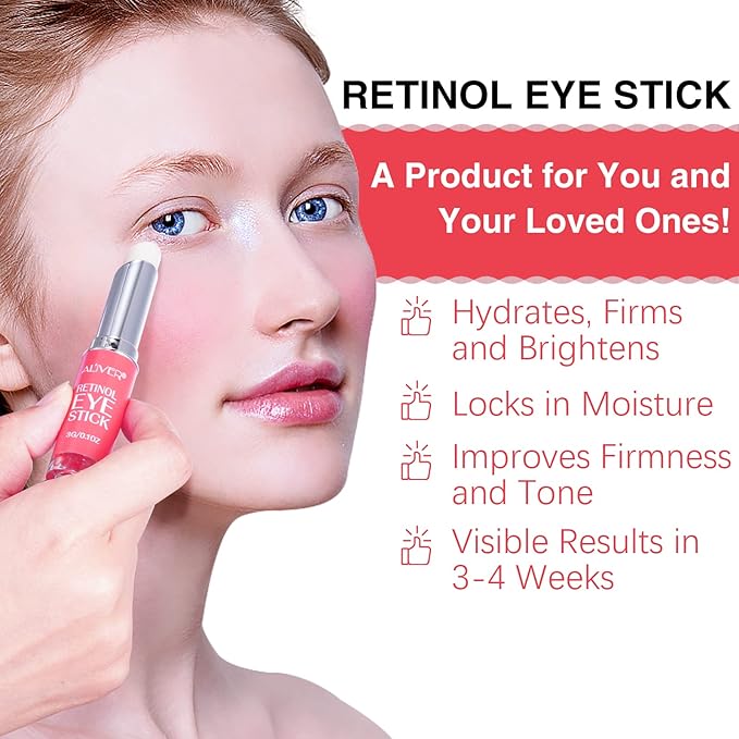 Retinol Eye Stick, Retinol Eye Cream for Dark Circles and Puffiness, Under Eye Cream, Eye Brightener Stick, Reduce Wrinkles Fine Lines and Bags under Eyes Brighte Hydrate & Firm Eyes