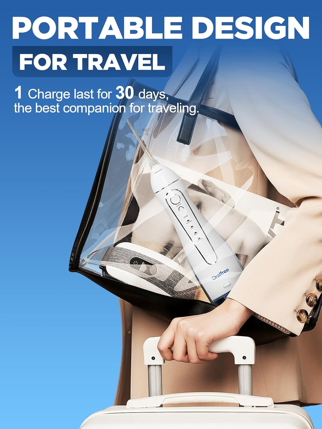 Oralfree Water Dental Flosser Cordless for Teeth Cleaning - 4 Modes Oral Irrigator 300ML Braces Flossers Cleaner, Rechargeable Portable IPX7 Waterproof Powerful Battery for Travel Home