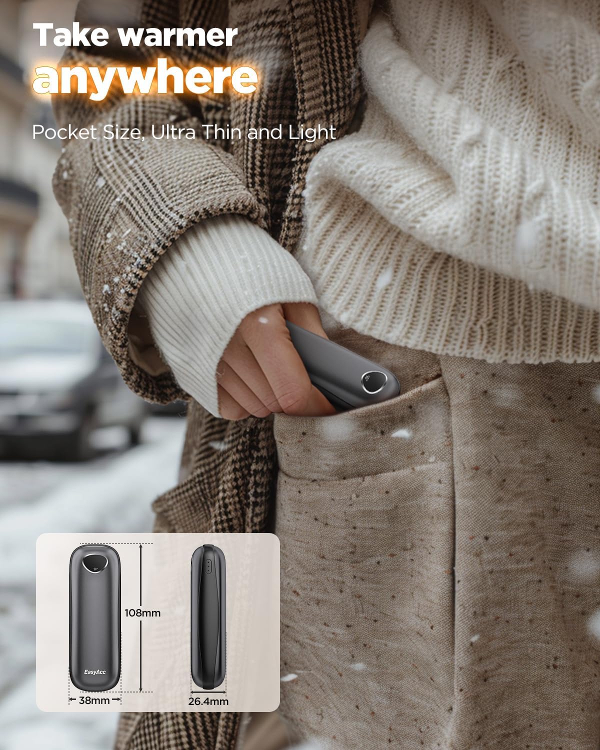 EasyAcc® Pocket Size Hand Warmers Rechargeable, Golf Hunting Hand Warmers, Real 16 Hrs Warmth, Heat Up to 131℉, UL Certified, Gloves Fitting, Golf Raynauds Skiing Essentials, Gifts Women Men