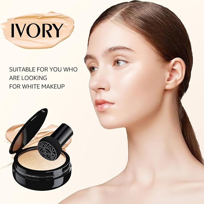 Mushroom Head Air Cushion CC Cream - Oil Control & Moisturizing Concealer Makeup Base, Brighten Long - Lasting Even Color Correcting Concealer Full Coverage for All Skin Types (Ivory)