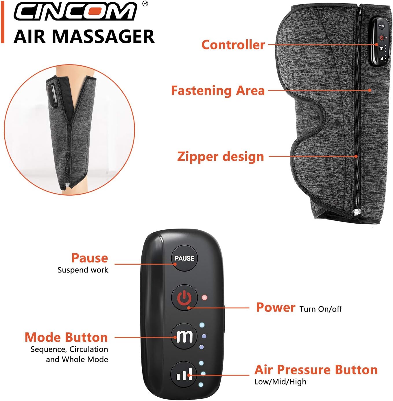 CINCOM Cordless Leg Compression Massager, Wireless Leg Massager for Circulation, Calf Massager for Pain Relief, Edema, Blood Clot, Relax, Fast Recovery