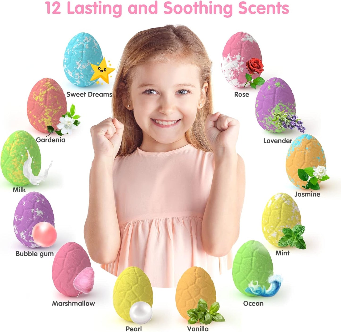 Unicorn Bath Bombs for Girls with Surprise Inside, 12+1 Pack Girls Kids Bath Bombs with Jewelry Toys Inside and Mermaid Necklace, Pink Princess Bath Bomb for Kids 3 4 Year Old Girl Birthday Gifts