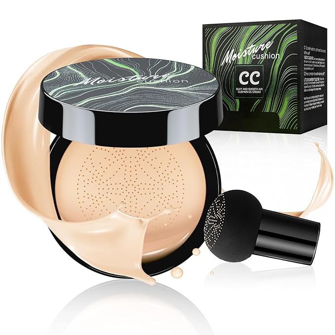 Mushroom Head Air Cushion CC Cream Foundation - Moisturizing & Long-Lasting BB Cream Concealer Makeup Base for All Skin Types, Brighten Long - Lasting Even Color Correcting Concealer (Natural)