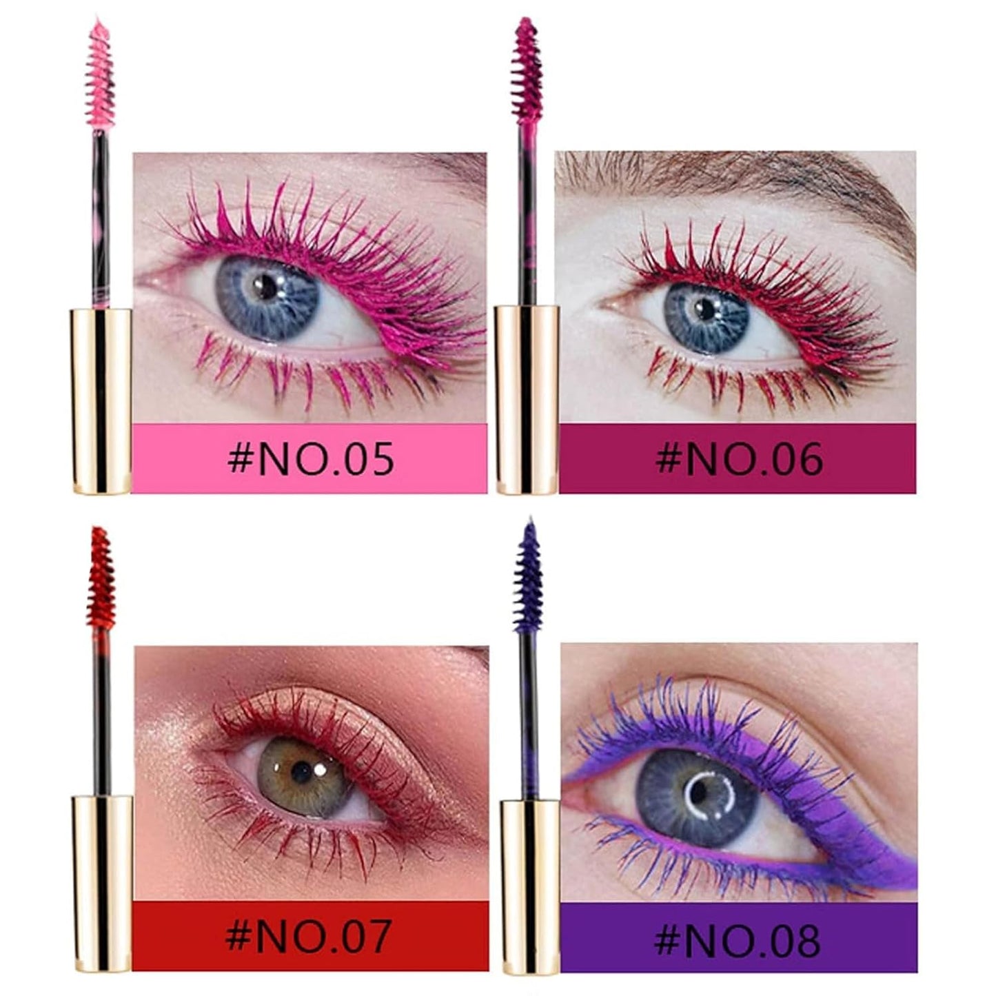 Colored Mascara Sets - 12 Waterproof Colors, Pink, Purple, Blue, White, Black Voluminous & Long Lasting Gift Set