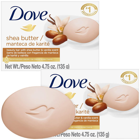 Dove Soap, Shea Butter & Vanilla, 2-Pack – Pampering Beauty Bar, 3-in-1 Face, Body, and Hand Soap Bar, 4.75 Oz Ea