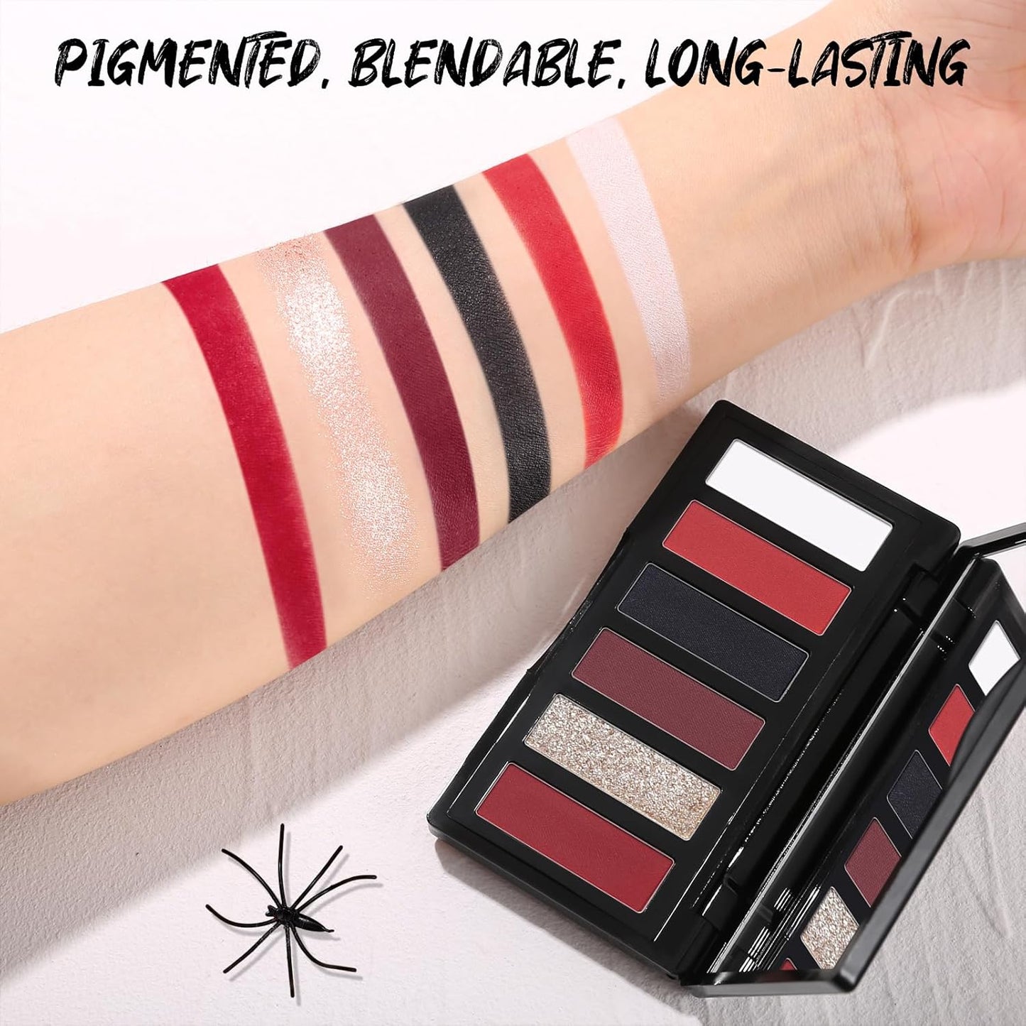 Red Eyeshadow Palette with Mirror Sliver Red Black Tones Matte Shimmer 6 Colors Mini Eye Shadow Pallet Travel Size Highly Pigmented for Joker Vampire Clown Goth Halloween Christmas Makeup