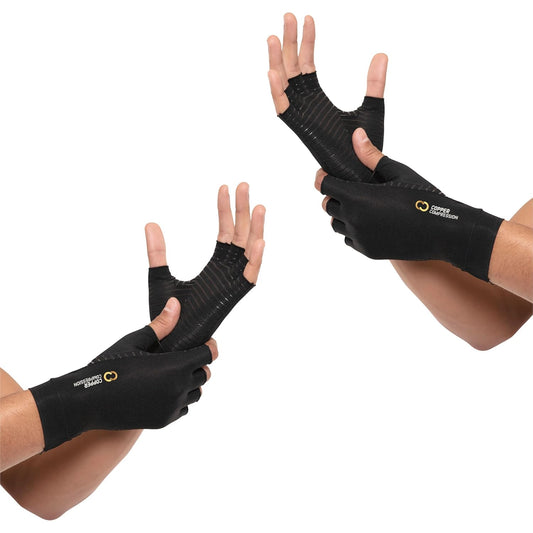 Copper Compression Arthritis Gloves | Fingerless Arthritis Carpal Tunnel Pain Relief Gloves For Men & Women | Hand Support Wrist Brace For Rheumatoid, Tendonitis, Swelling, Crocheting 2 Pairs Black M