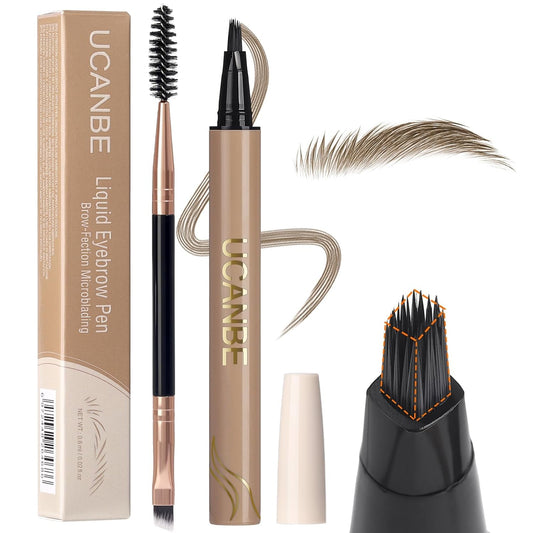 UCANBE Brow-Fection Angled Brush Eyebrow Pen, Liquid Microblading Eyebrow Pencils for Women, Wild Natural Brow Pen for Realistic Hair-Like Brows, Easy to Color, Waterproof, Lasts All Day, Brown