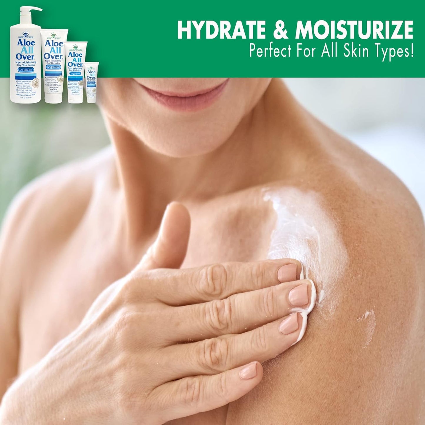 Miracle of Aloe Aloe All Over Super Moisturizing Dry Skin Lotion 8 oz - Made with 72% UltraAloe Aloe Vera Gel. Safe for Everyone: Men, Women, Children, Kids. Restores Dry Skin Fast