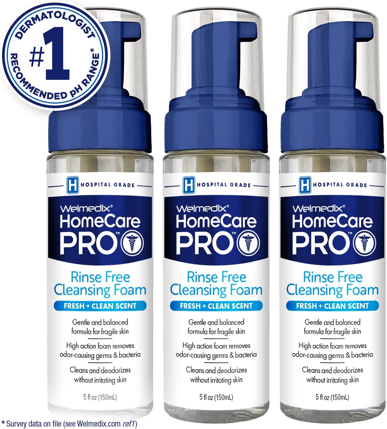 Rinse Free Cleansing Foam, 3 in 1 Body Wash, Shampoo and Personal Cleanser for Elderly, Incontinence and Infant Care, Hospital Grade, Sulfate Free, Paraben Free (Pack of 3)