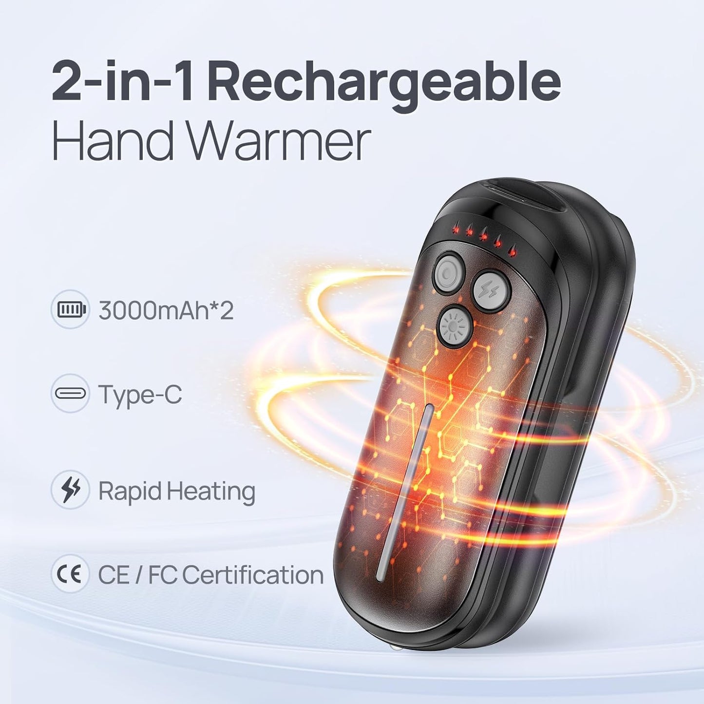 Rechargeable Hand Warmers 2 Pack, 6000mAh Electric Hand Warmer Rechargeable, 2 in 1 Portable Hand Warmers with AI Smart Chips, Outdoor, Hunting, Camping for Family for Christmas