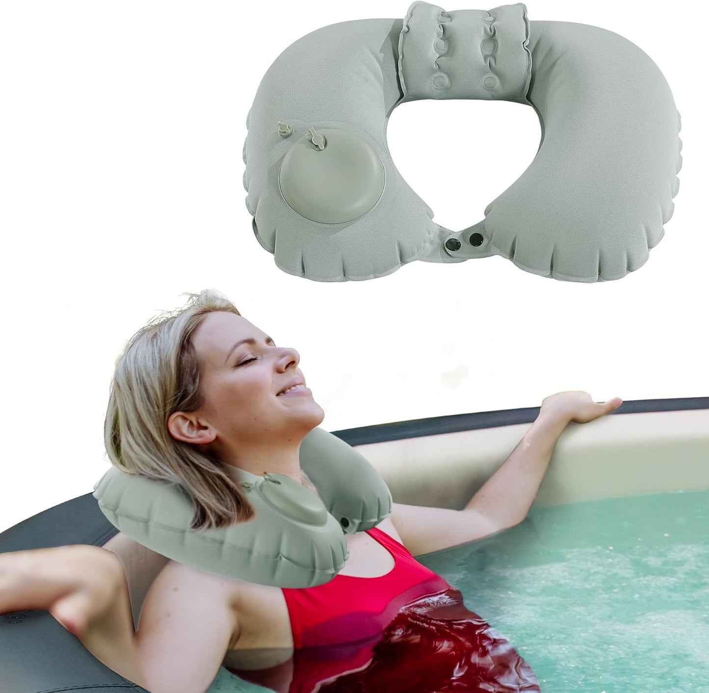 MABOZOO U-Shaped Hot Bathtub Pillow,Inflatable Spa Pillows for Hot Tub with Adjustable Button for Shower, Neck Support Headrest & Leg Pillow for Relaxation Spa Soak in Bathtub