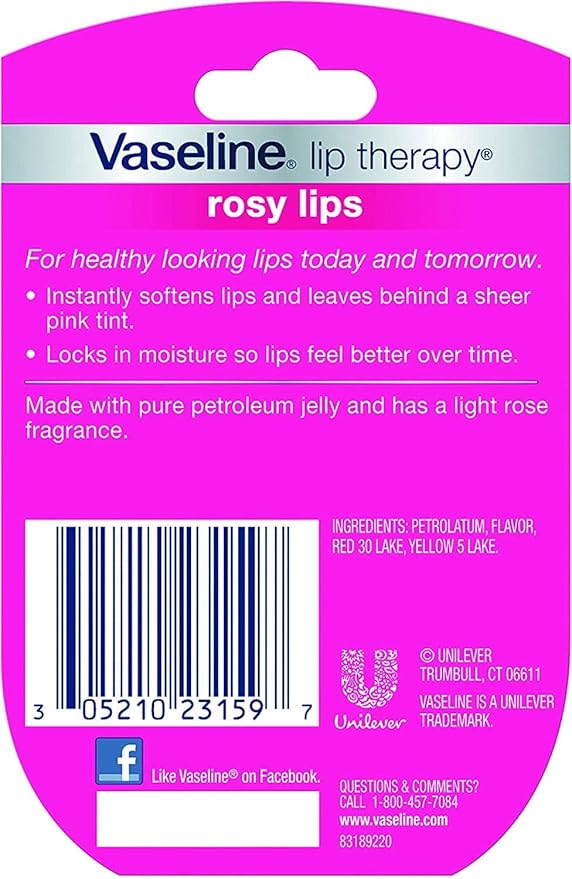 Vaseline Lip Therapy Rosy Lips Flavor Dry Chapped Lips 0.25 Oz (7g)