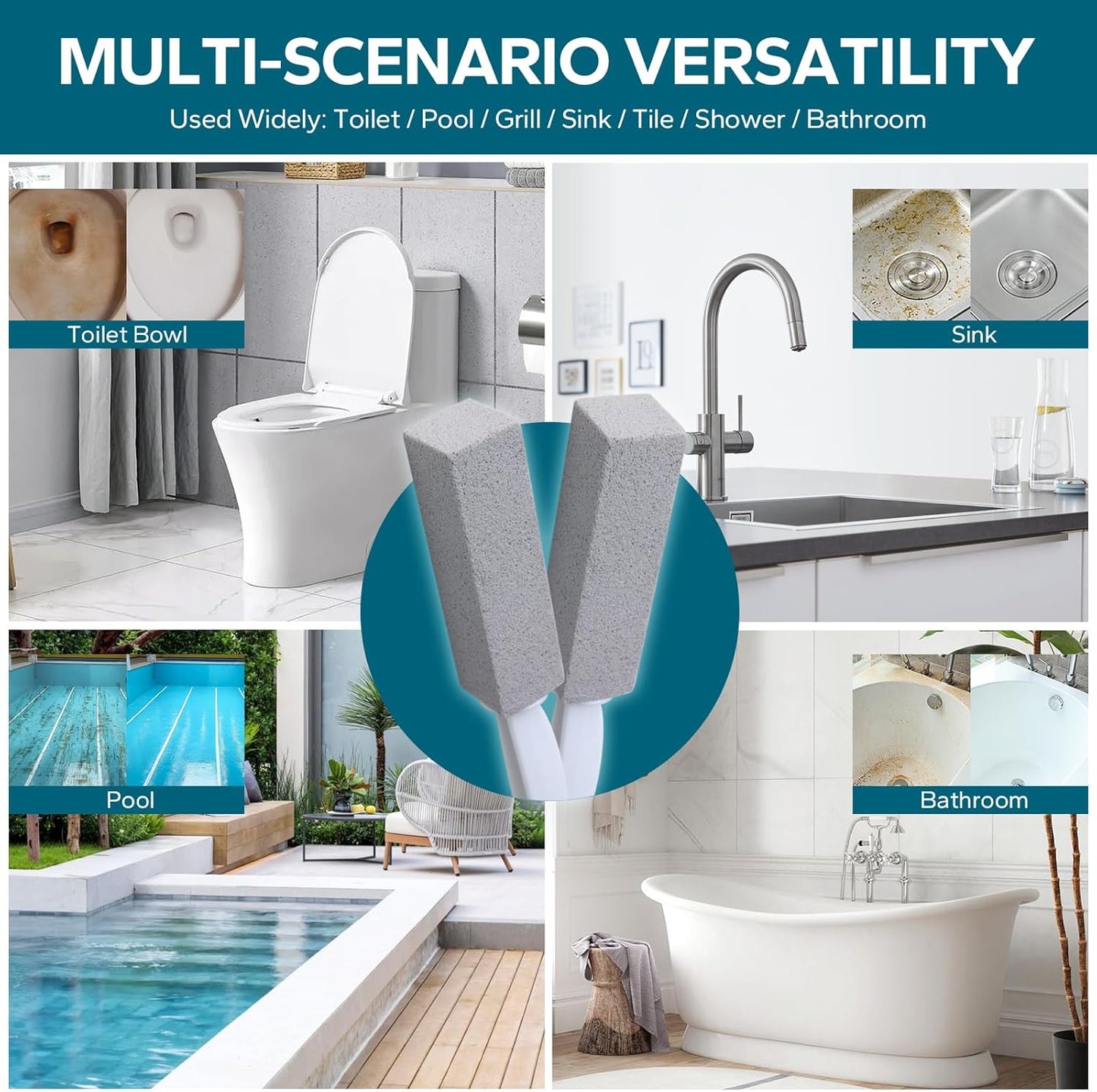 Emycool Pumice Stone Toilet Bowl Cleaner, 10 Pack Toilet Pumice Stone with Handle for Toilet Cleaning Toilet, Bathtubs, Sinks, Swimming Pools, Grills