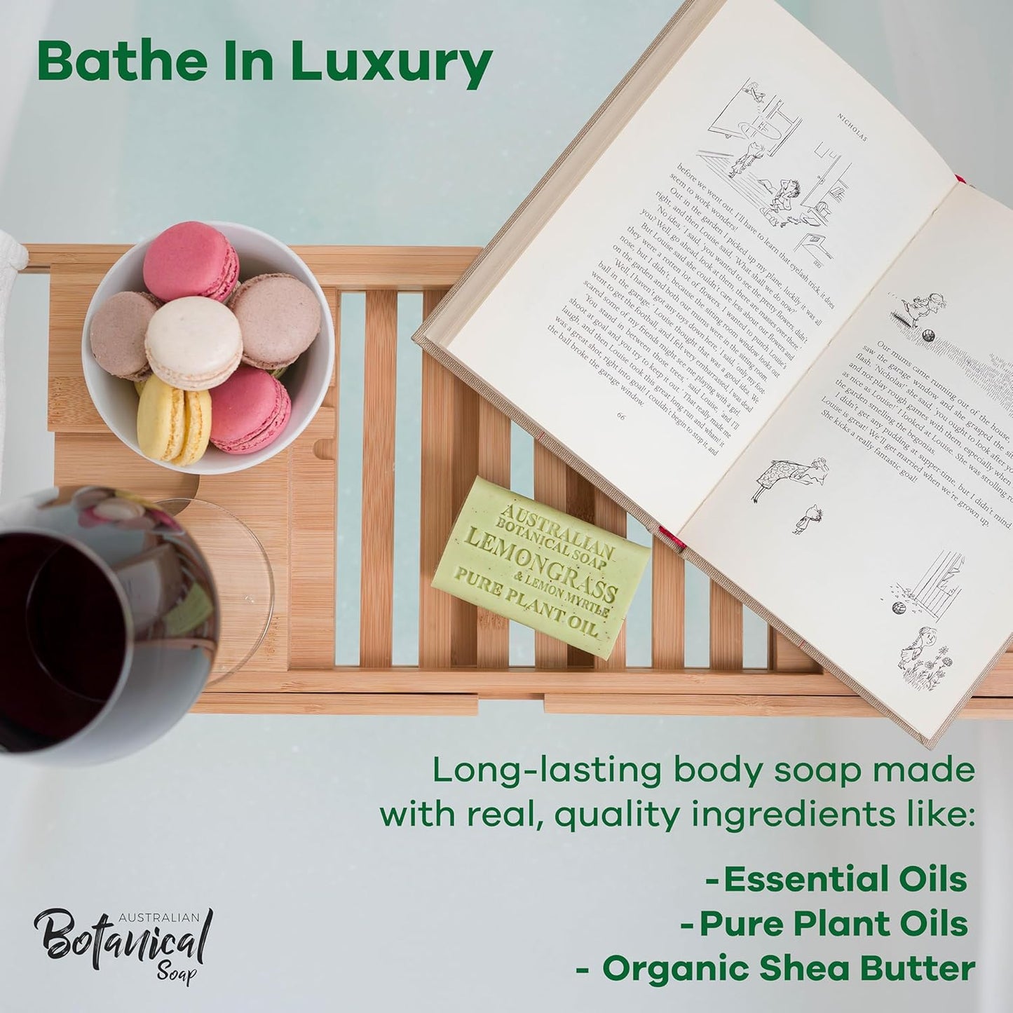 Australian Botanical Soap Lemongrass and Lemon Myrtle 6.6 oz Luxury Soap Bars Enriched with Shea Butter, Pack of 4