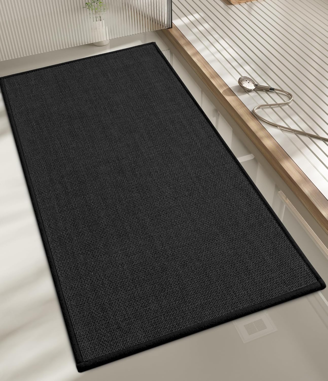 chakme Bathroom Rugs Mat 47x17, Ultra Thin Non Slip Bath Mat Runner Quick Dry Absorbent Bath Mat for Bathroom Floor, (Black, 47"x17")