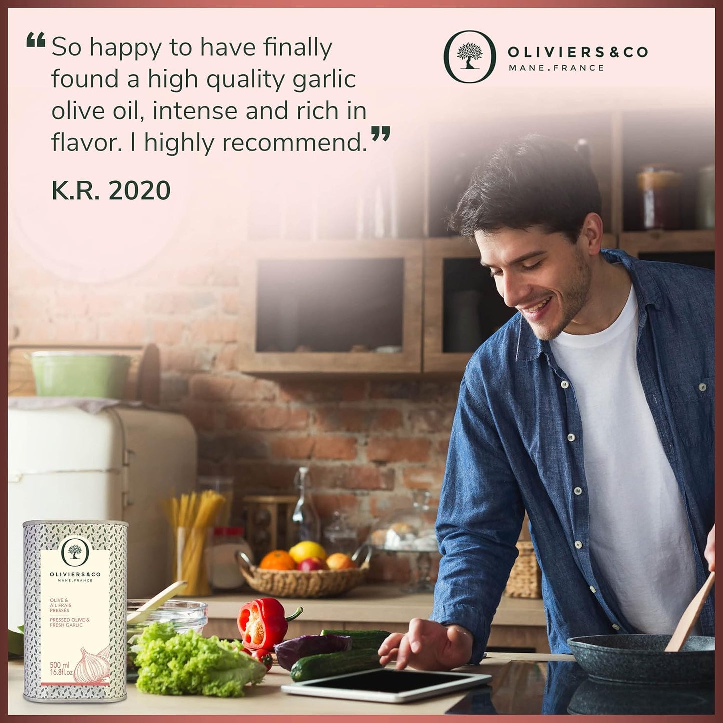 Fresh Garlic Olive Oil by Oliviers & Co. | Italian Extra Virgin Olive Oil for Cooking & Dipping | Gourmet Flavored EVOO, Cold Pressed, All-Natural (16.8 Fl Oz)