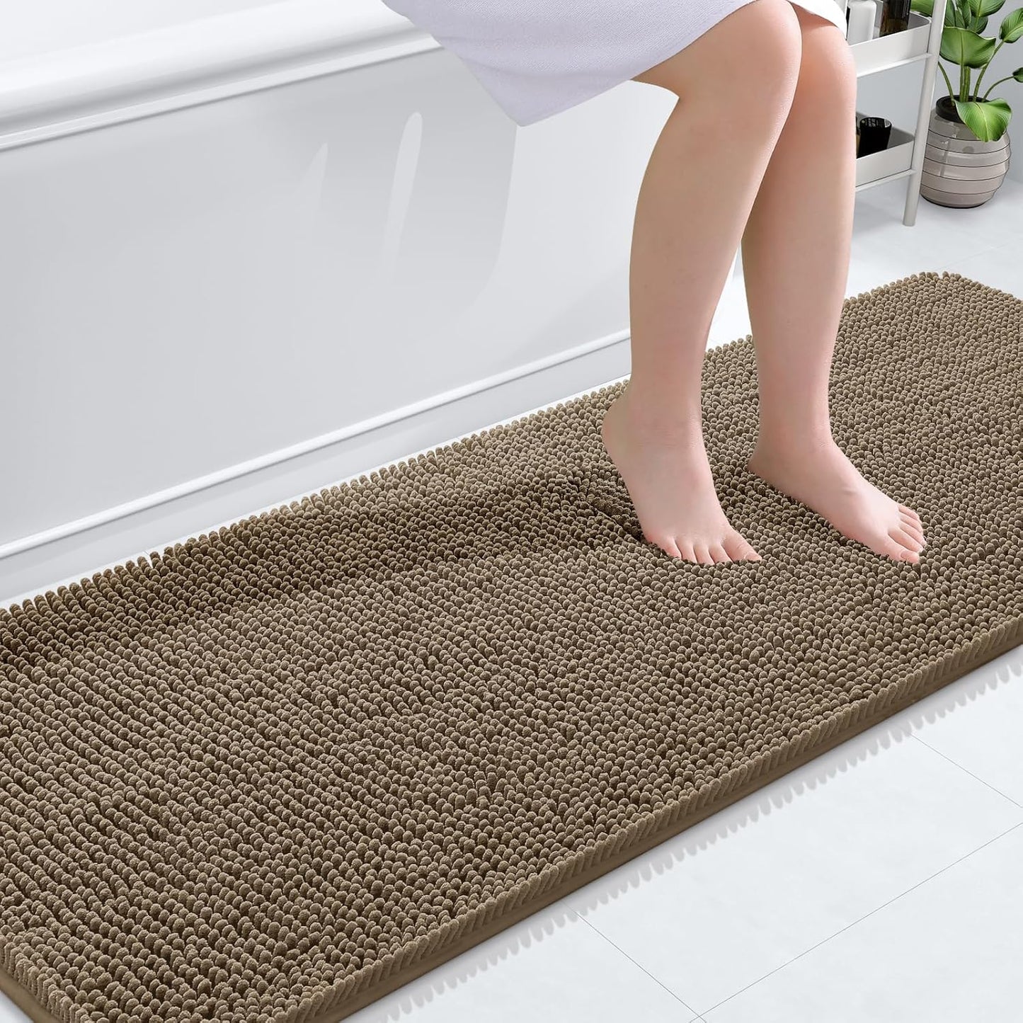 OLANLY Bathroom Rugs 70x24, Extra Soft Absorbent Chenille Bath Rugs, Rubber Backing Quick Dry, Machine Washable Bath Mats for Bathroom Floor, Tub and Shower, Home Decor Accessories, Tan