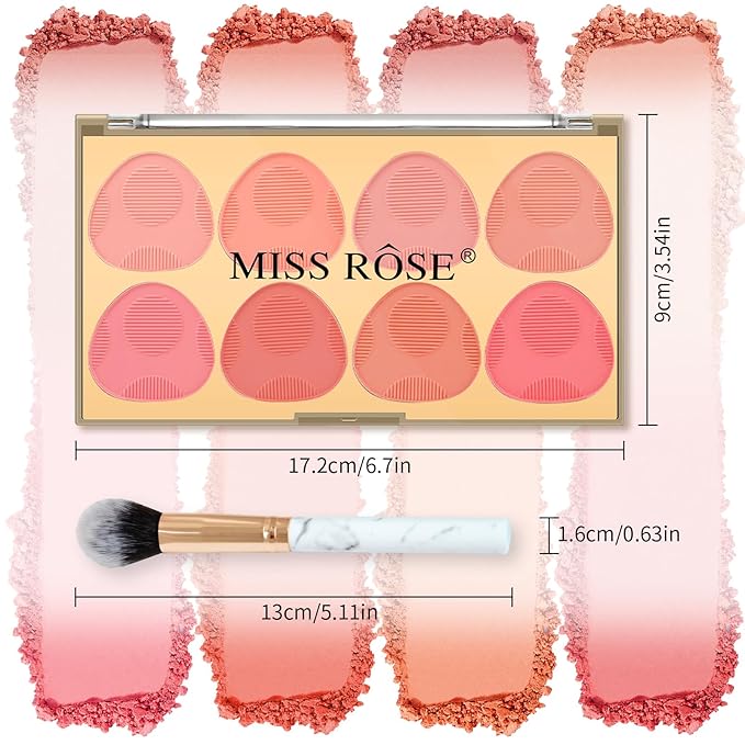 DAGEDA 8 Colors Blush Palette Makeup, Natural Face Blush for Cheeks, Smooth Powder Blush Palette with Brush,Facial Makeup Blushes Set