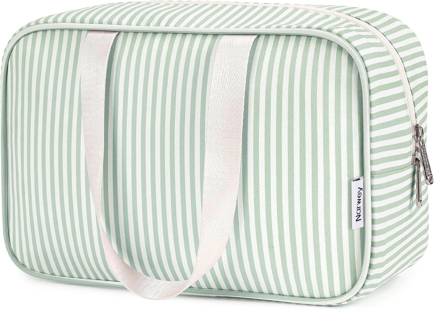 Full Size Toiletry Bag Women Large Cosmetic Bag Travel Makeup Bag Organizer Medicine Bag for Toiletries Essentials Accessories (Mint Green Stripe, Large)