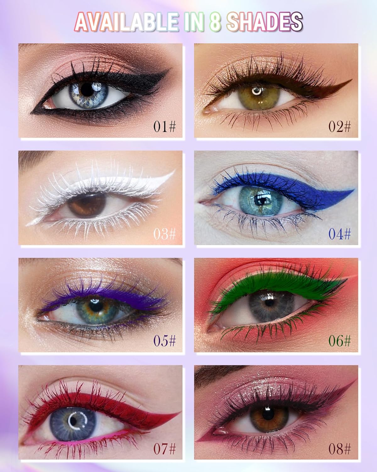 Blue Mascara Liquid Eyeliner Set, Update Longlasting Waterproof Color Eye Liner Pen, 5D Silk Fiber Colored Mascara Volume and Length, Halloween Party Stage Use Eye Makeup Gift Kit for Women Girl-04