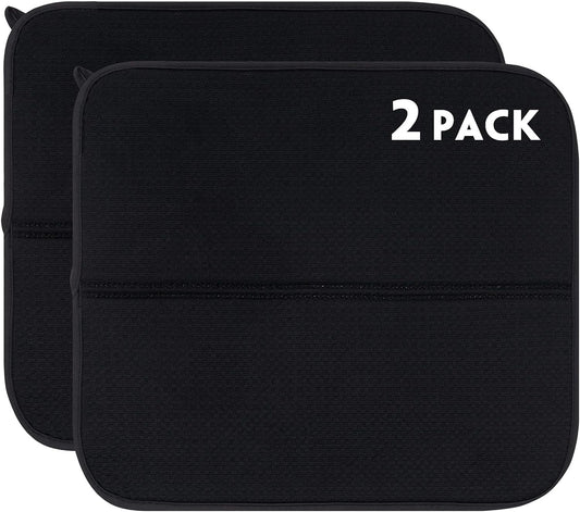 2 Pack Dish Drying Mat, Microfiber Dish Drainer Mat 16x18 inch Large Size Dish Drying Pad, Ultra Absorbent Dish Drying Mats for Kitchen Counter, Coffee, Rack