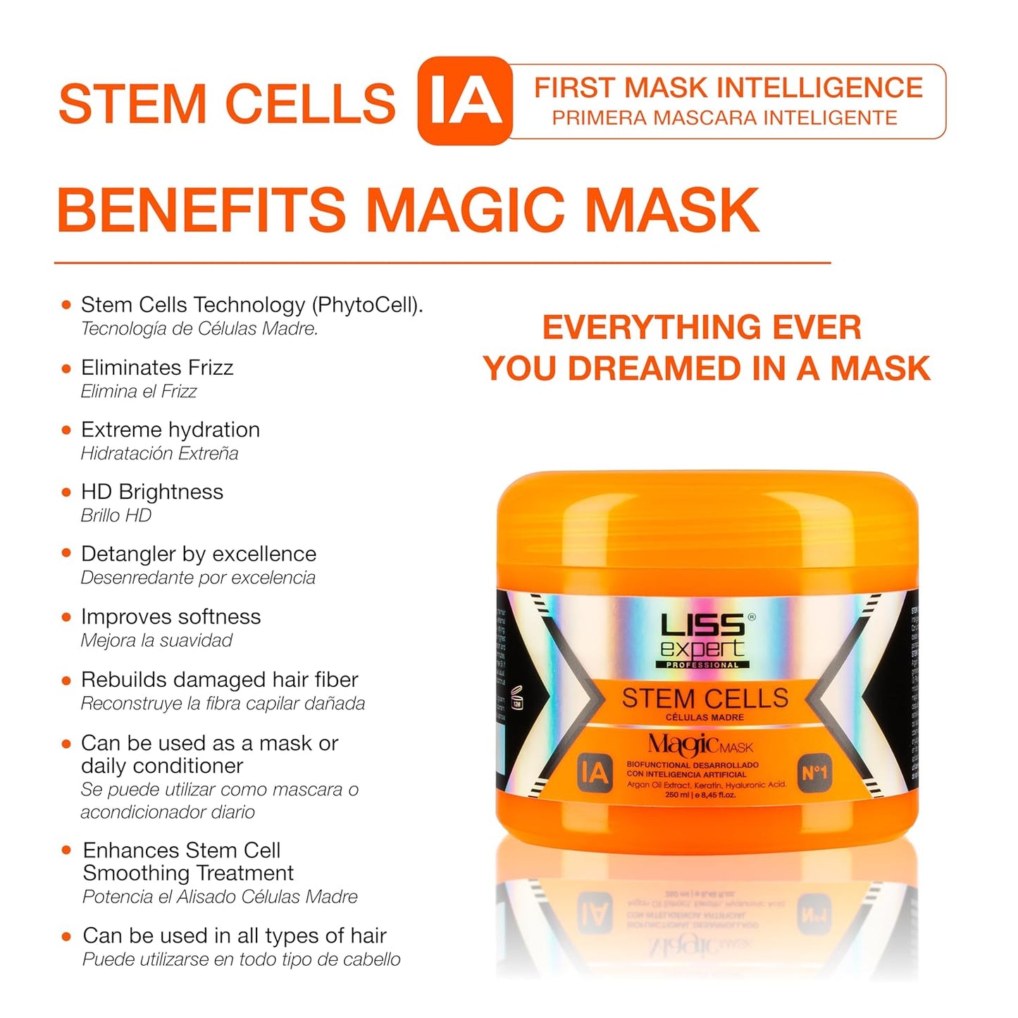 Liss Expert Stem Cells Smoothing Treatment 8.45 oz (ONE shoulder length app) and Magic AI Mask, 8.45 oz Set Hyaluronic Acid, Collagen, Argan Oil, Keratin and Stem Cells for after care SET (1, 8.45)