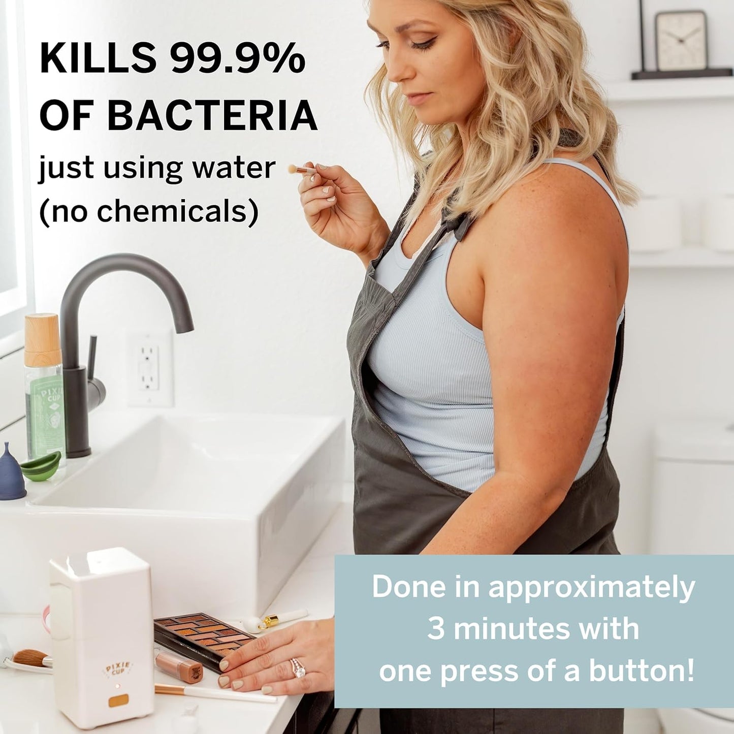 Pixie Menstrual Cup Steamer Sterilizer Cleaner - Wash Your Cup + Kill 99.9% of Germs with Cleanser Steam - 3 Minutes and Your Period Cup is Sterile! Automatic Timing Shut Off Switch (White)