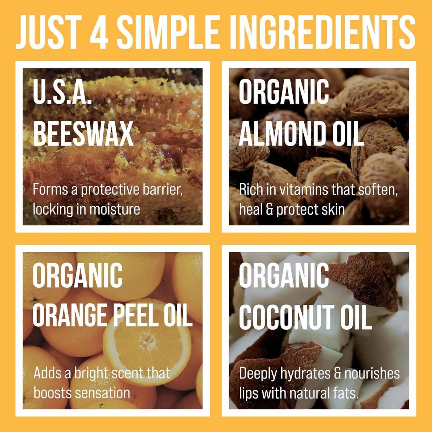 Dooey's Bees All Natural Handmade Beeswax Based 4 ingredient Lip Balm, 4 Count (4 - Pack, Citrus)